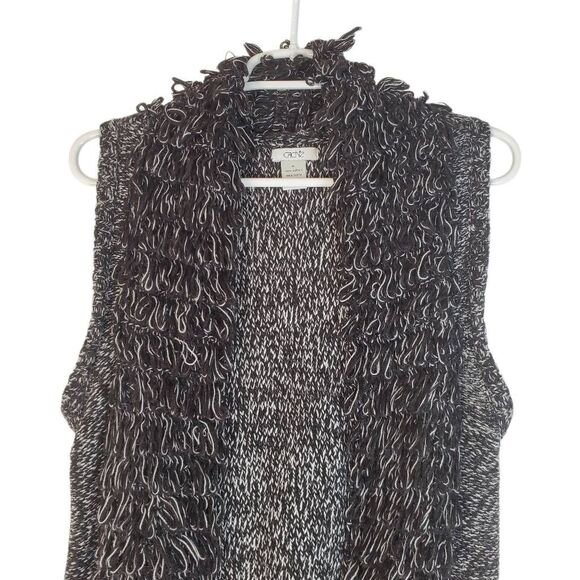 Cache Marled Sleeveless Loop Knit Cardigan Sweater Vest Marl Oreo Medium - Picture 2 of 10